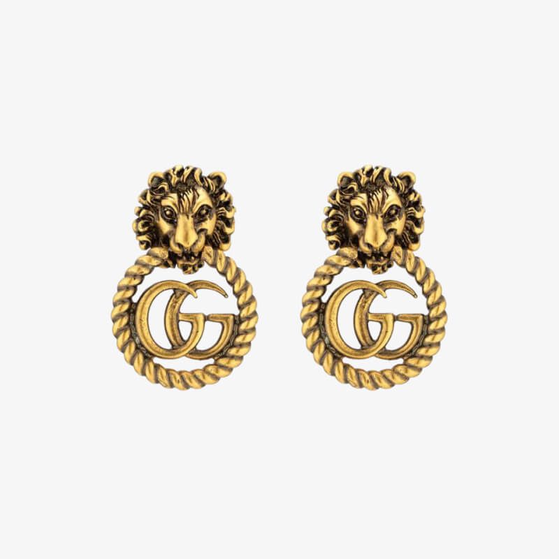 Gucci Lion Head Earrings With Double G