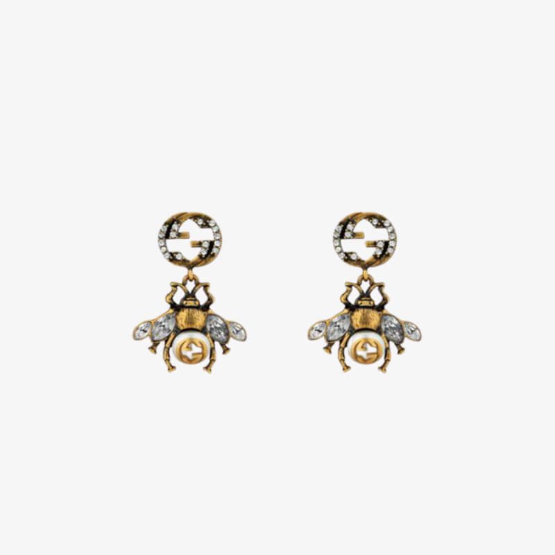 Gucci Bee Crystal and Pearl Embellished Earrings