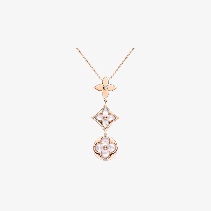 Color Blossom Lariat Necklace, Pink Gold, White Mother-of-pearl And Diamond