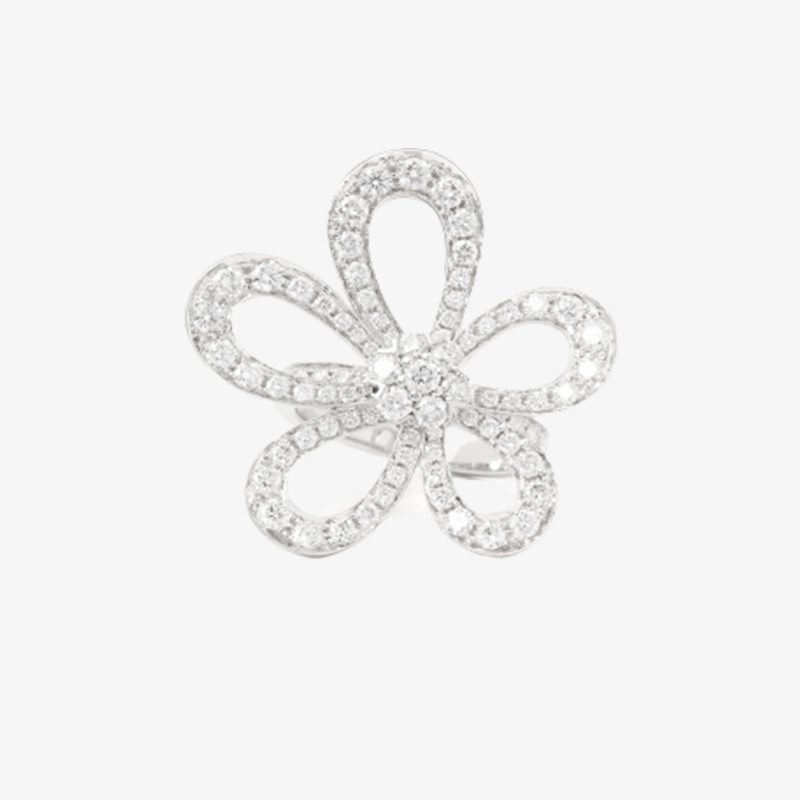 Van Cleef & Arpels 18k White Gold Diamond Flowerlace Ring