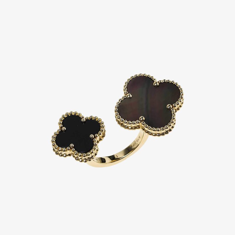 Van Cleef & Arpels Magic Alhambra Between The Finger Gemstone Inlay 18k Yellow Gold Cocktail Rin