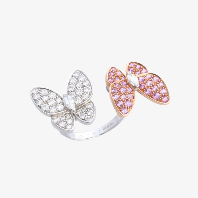 Van Cleef & Arpels Pink 18k Gold Two Butterfly Between The Finger Ring