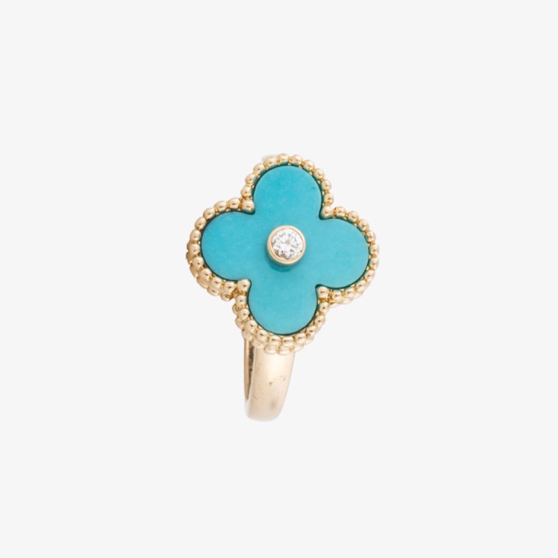 Van Cleef & Arpels Pre-owned Vintage Alhambra Yellow Gold Ring In Turquoise