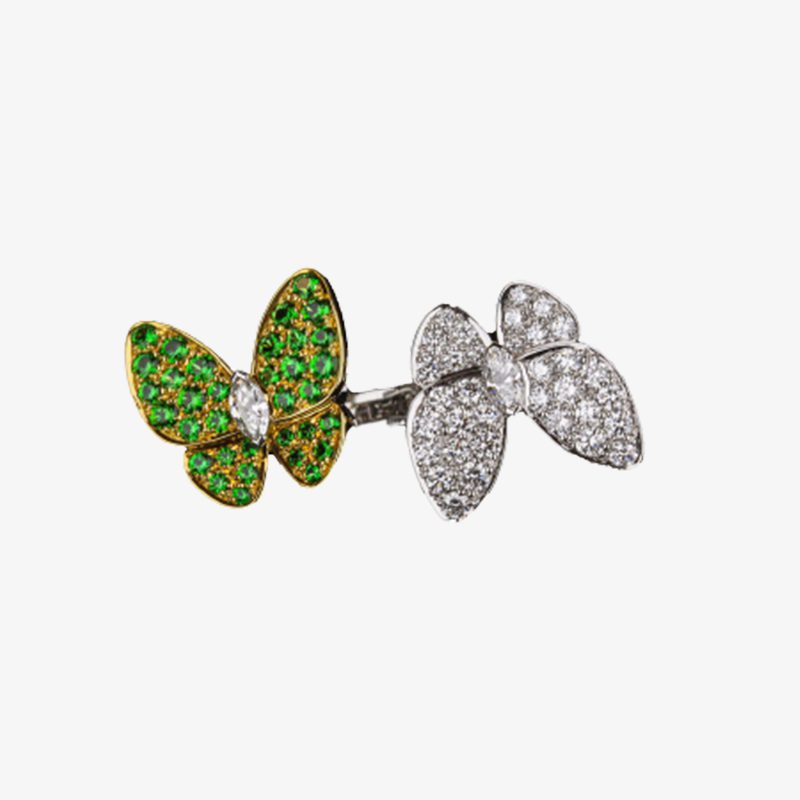 Van Cleef & Arpels Two Butterfly Between The Finger Ring Green