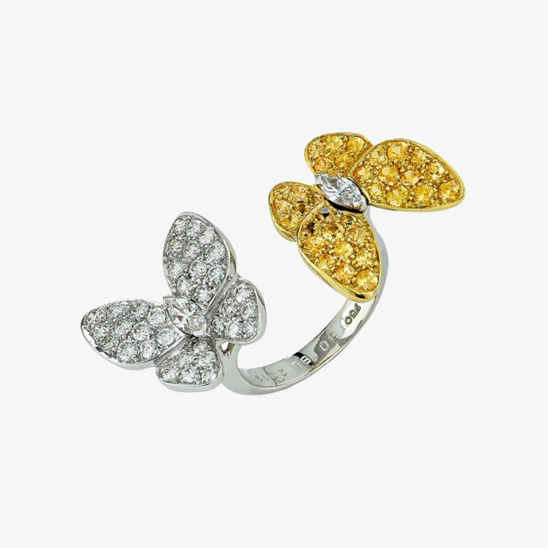 Van Cleef & Arpels Two Butterfly Between the Finger ring White gold, Diamond, Sapphire
