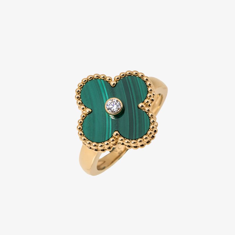 Van Cleef & Arpels Vintage Alhambra Ring, Zircon, Malachite