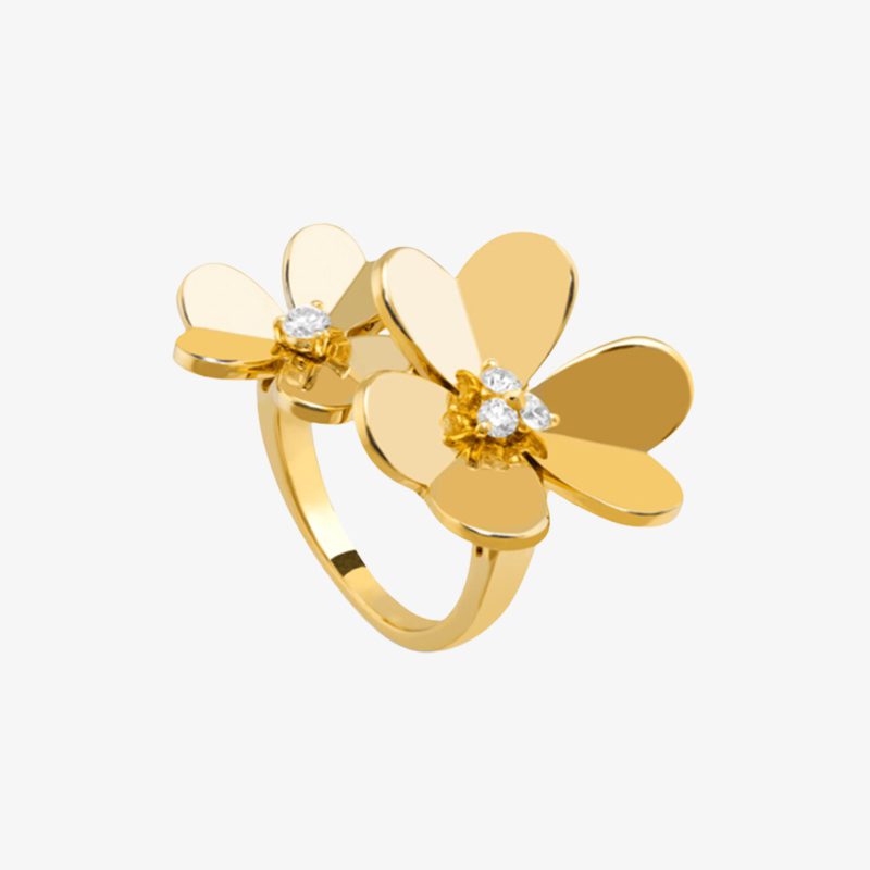 Van Cleef & Arpels 'frivole' Yellow Gold White Gold Rose Gold And Diamond Between-the-finger Ring