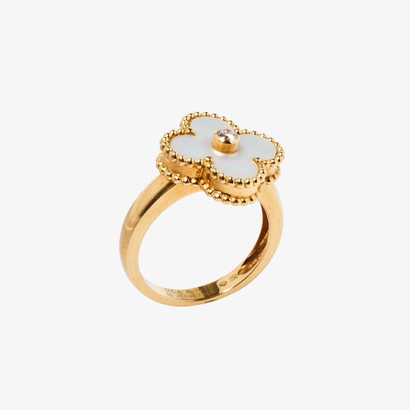 Van Cleef & Arples Mother Of Pearl & Yellow Gold/White Gold Vintage Alhambra Ring - image 1