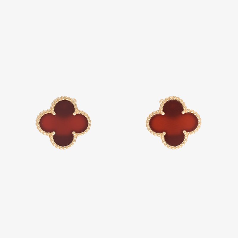 Van Cleef & Arpels 18k Yellow Gold/White Gold/Rose Gold Carnelian Vintage Alhambra Earrings