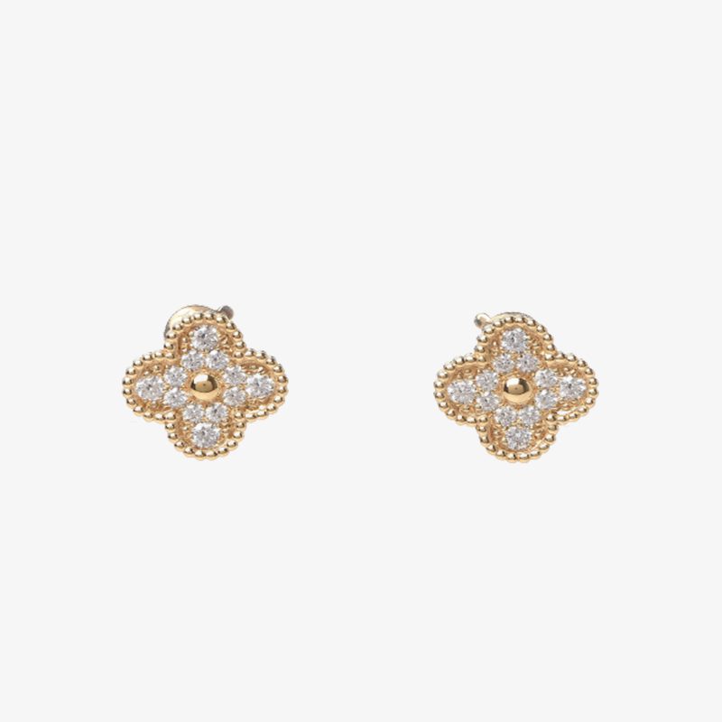 Van Cleef & Arpels 18k Yellow Gold Diamond Vintage Alhambra Earrings