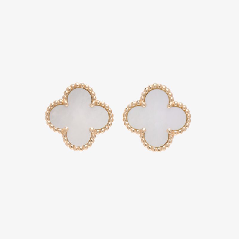 Van Cleef & Arpels 18k Yellow Gold/White Gold/Rose Gold Mother Of Pearl Vintage Alhambra Earrings
