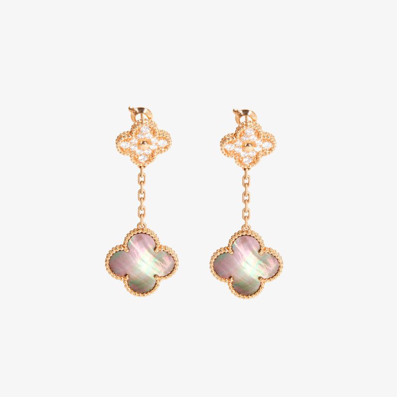 Van Cleef & Arpels Magic Alhambra 2 Motif Diamond Earrings In 18k Rose Gold