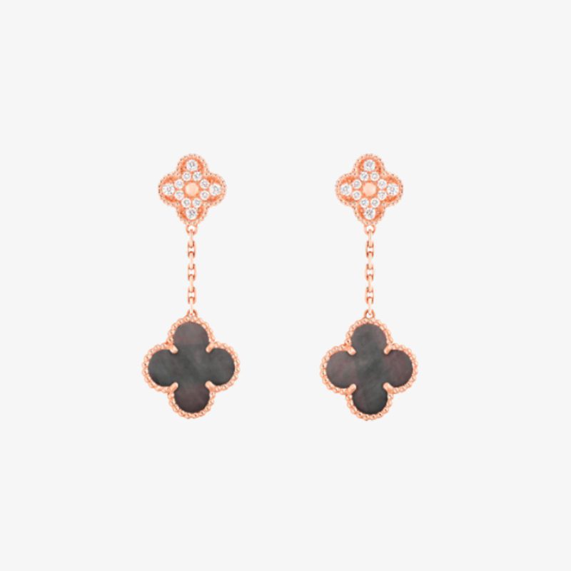 Van Cleef & Arpels Magic Alhambra earrings 2 motifs Rose gold Diamond Mother-of-pearl