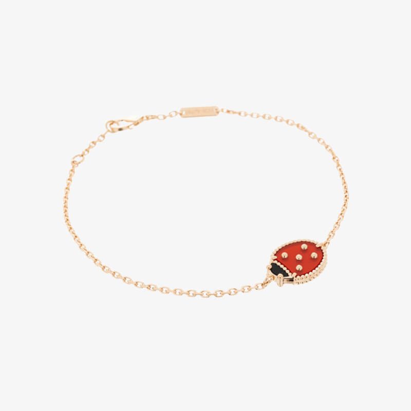 Van Cleef & Arpels 18k Rose Gold Carnelian Onyx Lucky Spring Closed Wing Ladybug Bracelet
