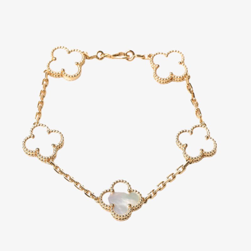 Van Cleef & Arpels 18k Yellow Gold Mother Of Pearl 5 Motifs Vintage Alhambra Bracelet