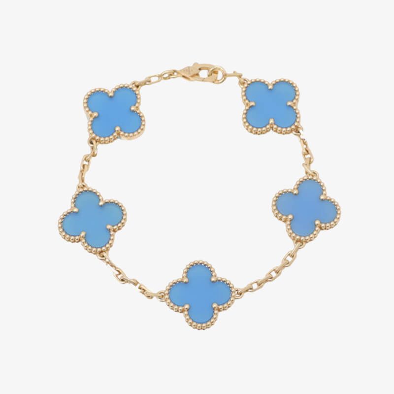 Van Cleef & Arpels Vintage Alhambra 5 Motif 18k Yellow Gold Turquoise Bracelet