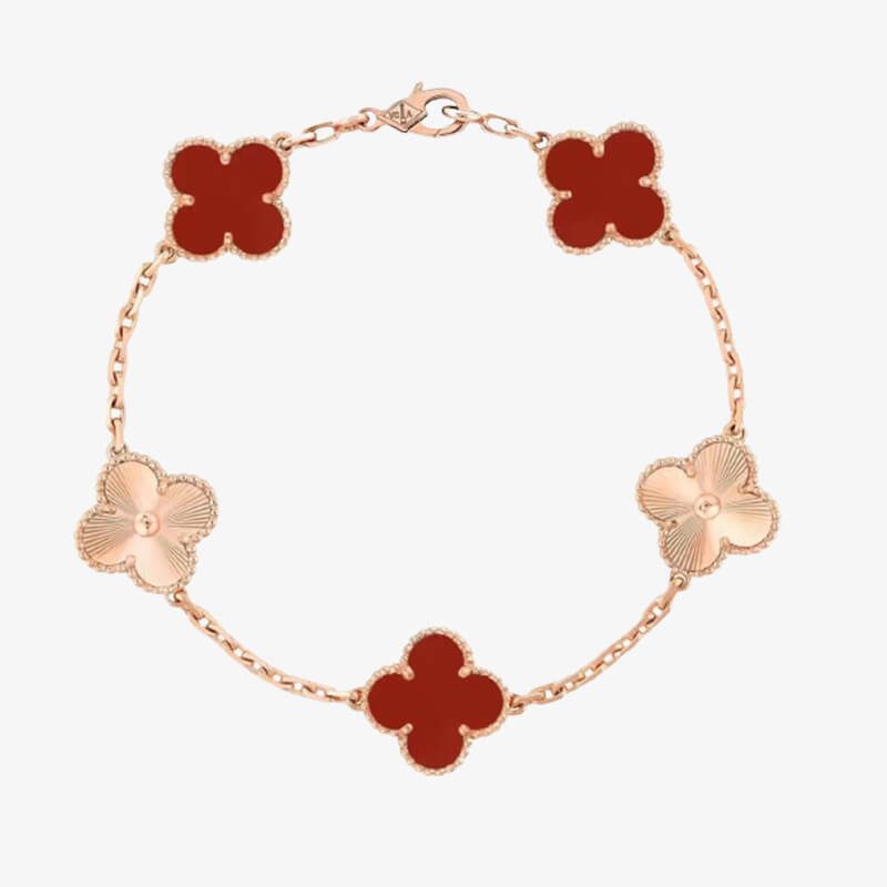 Van Cleef Arpels Vintage Alhambra Bracelet 5 Motifs Rose Gold with Carnelian - image 1