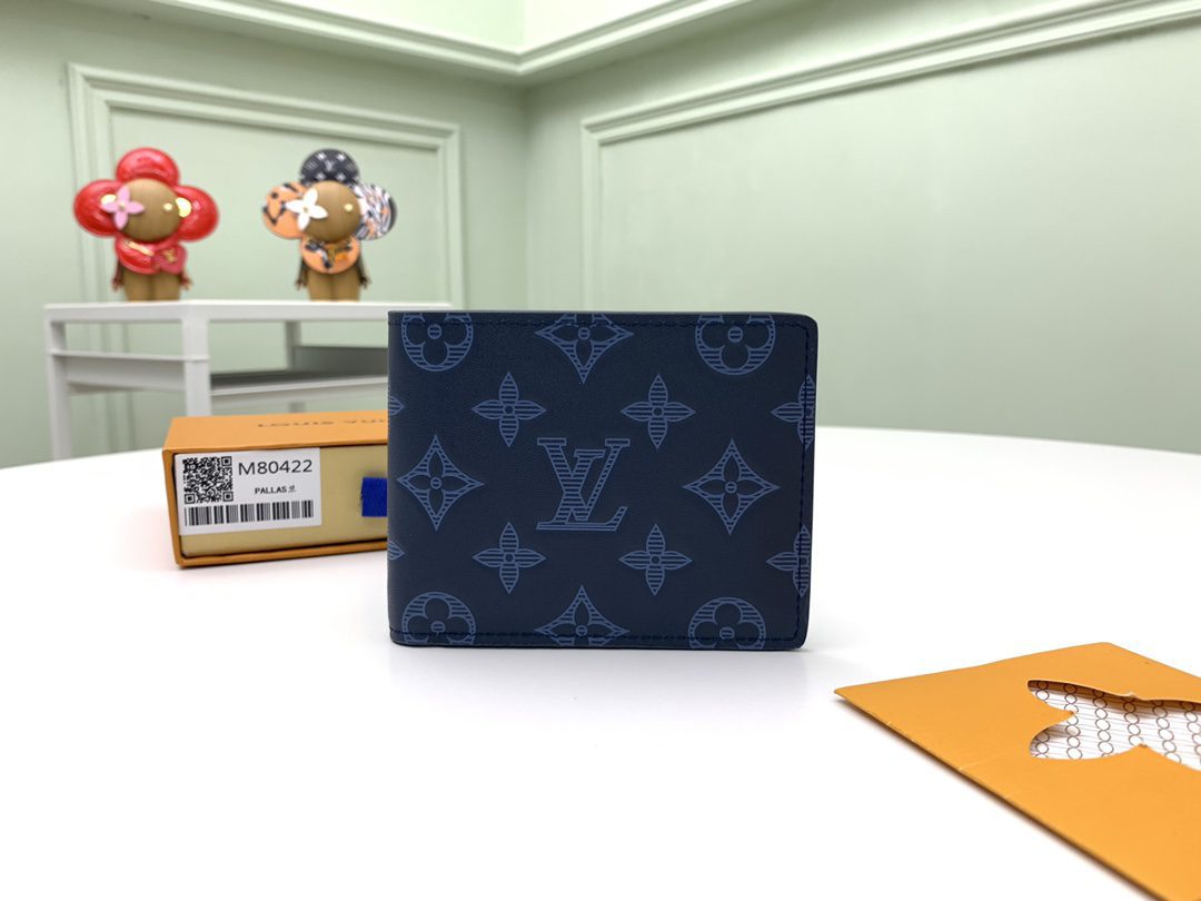 2021 New Replica Louis Vuitton 80422 Navy Blue Monogram Cowhide Leather Wallet - image 1