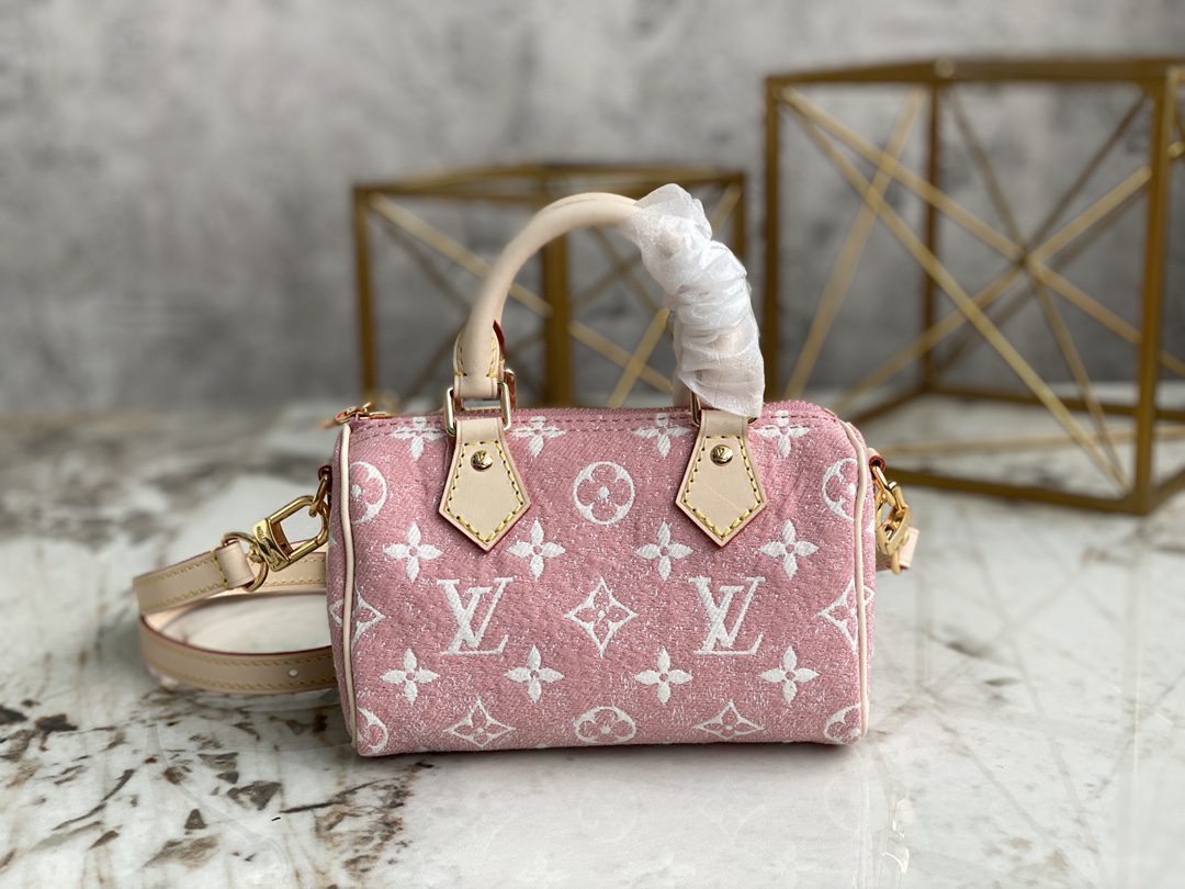 2022 Classic Louis Vuitton M81213 Nano Speedy Pink Monogram Jacquard Denim Good Copy - image 1