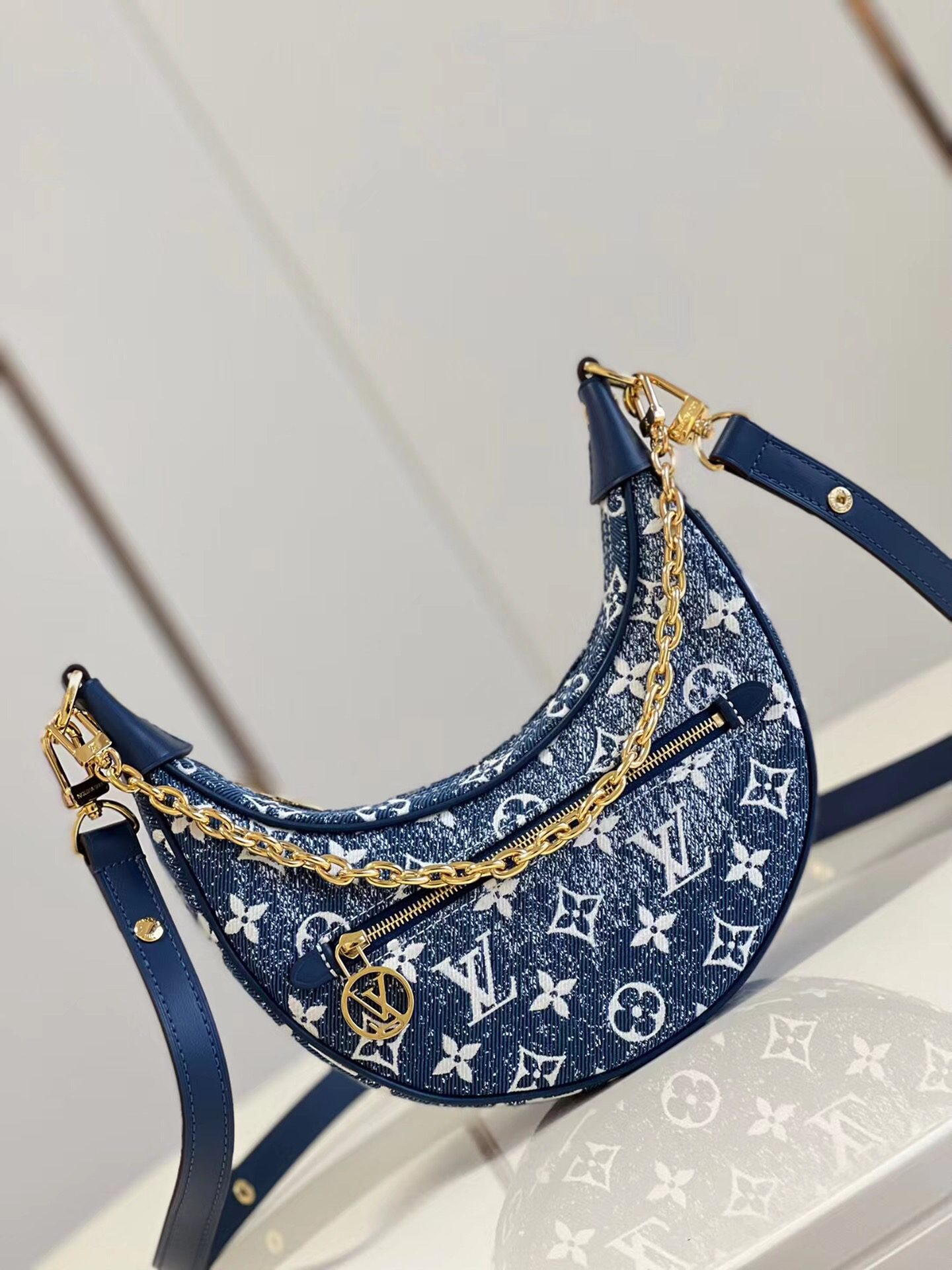 2022 Louis Vuitton Loop Shoulder Bag Denim Jacquard Textile Navy Blue M81166 - image 1