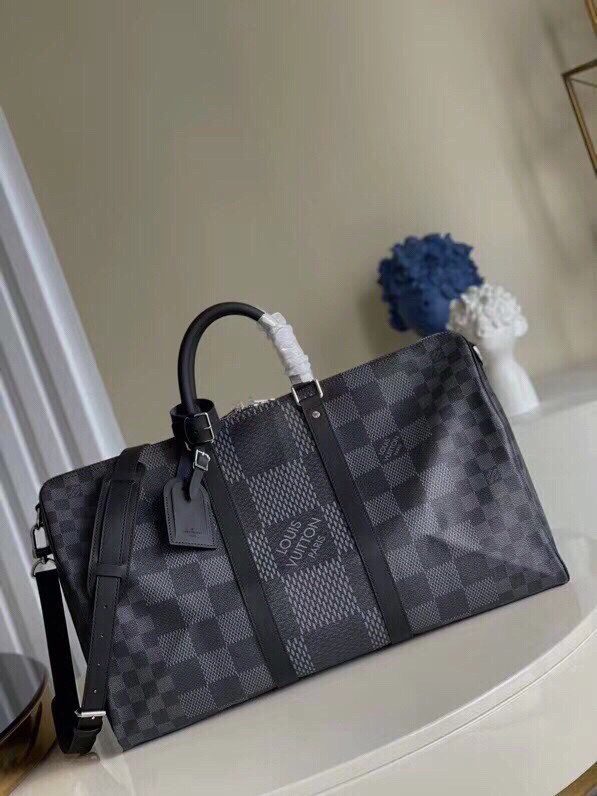 2022 NEW Copy Louis Vuitton Keepall Bandouliere 50 Black Cowhide-Leather Trim N50016
