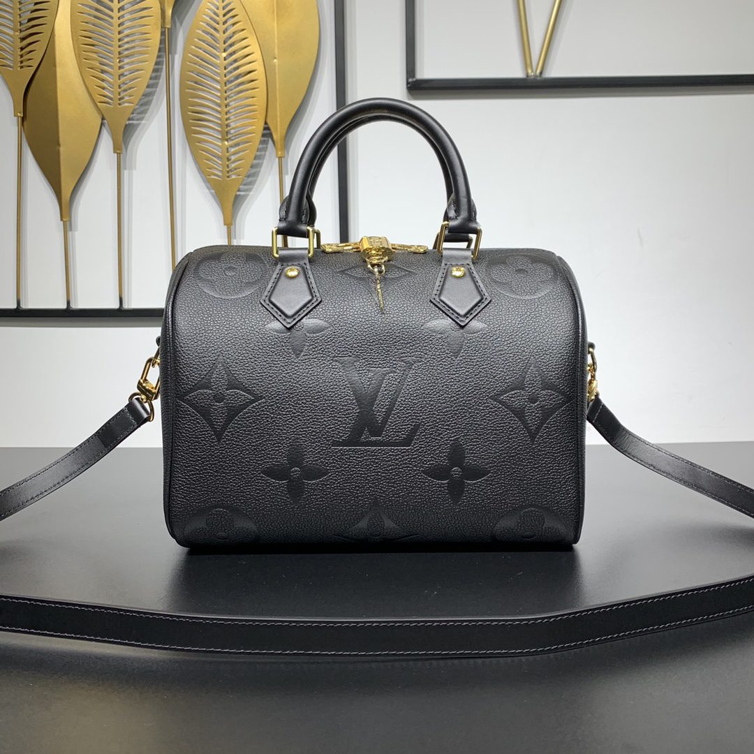 AAA Quality Louis Vuitton Speedy Bandouliere 25 Handbag Embossed Grained Cowhide Leather Black M58273 - image 1