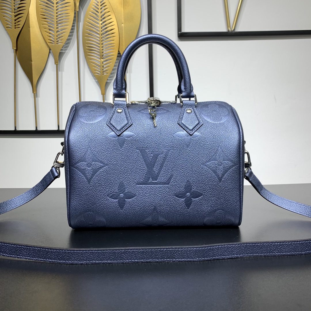 AAA Quality Louis Vuitton Speedy Bandouliere 25 Handbag Embossed Grained Cowhide Leather Blue M58273