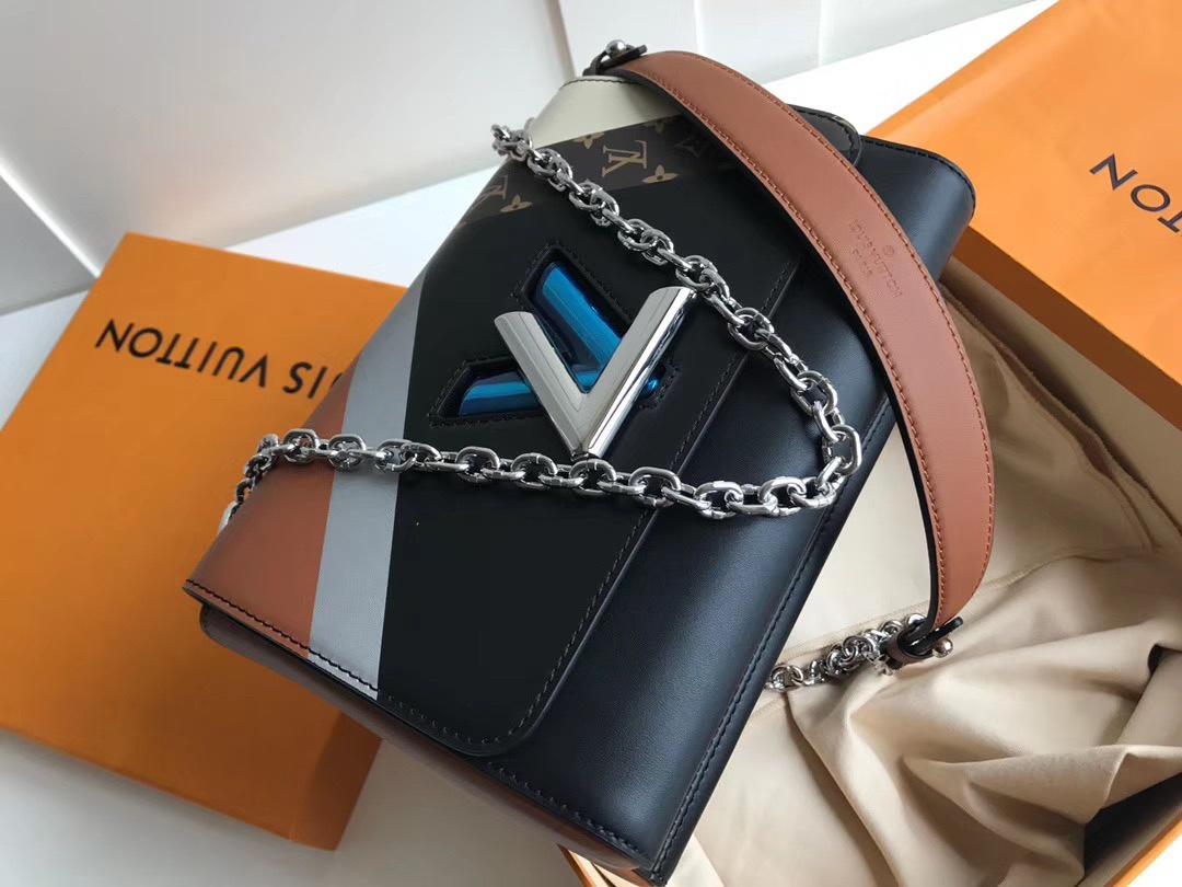 AAA Replica Louis Vuitton M67798 Twist Chain Wallet Cowhide Leather Black Tan - image 1