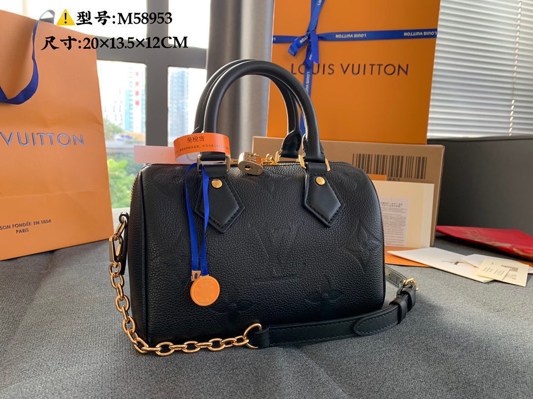 Best Selling Louis Vuittion M58593 Speedy Bandouliere 20 Compact Handbag Black Embossed Grained Cowhide Leather - image 1