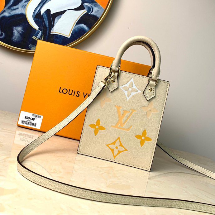 Copy Louis Vuitton M80449 Petit Sac Plat Monogram Empreinte Embossed Supple Grained Cowhide Leather Cream