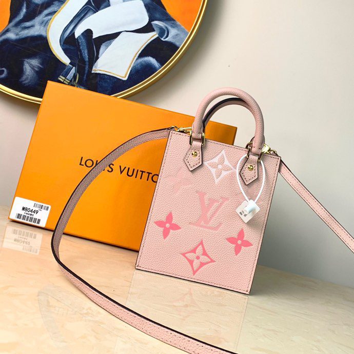 Copy Louis Vuitton M80449 Petit Sac Plat Monogram Empreinte Embossed Supple Grained Cowhide Leather Pink