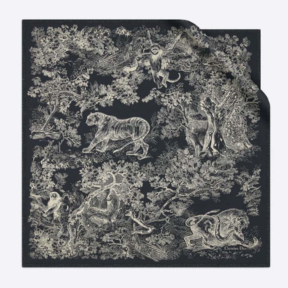 Dior Women Toile DE Jouy Reverse Square Scarf Silk Twill-Black