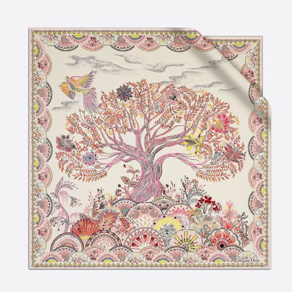 Dior Women Tree of Life Square Scarf Beige Silk Twill - image 1
