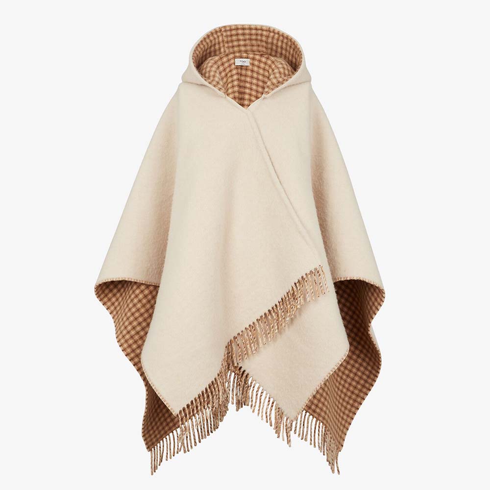 Fendi Women Cream Wool and Cashmere Poncho with Hood - image 1