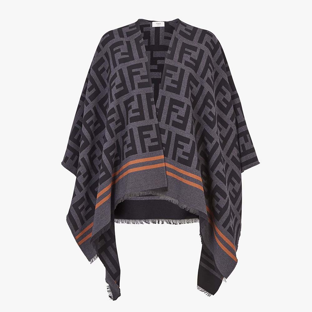 Fendi Women FF Poncho Multicolor Wool and Silk Poncho-Silver