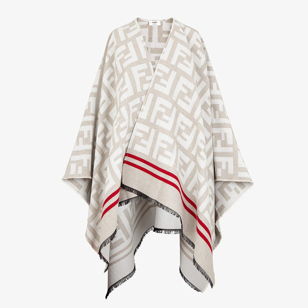 Fendi Women FF Poncho Multicolor Wool and Silk Poncho-White - image 1