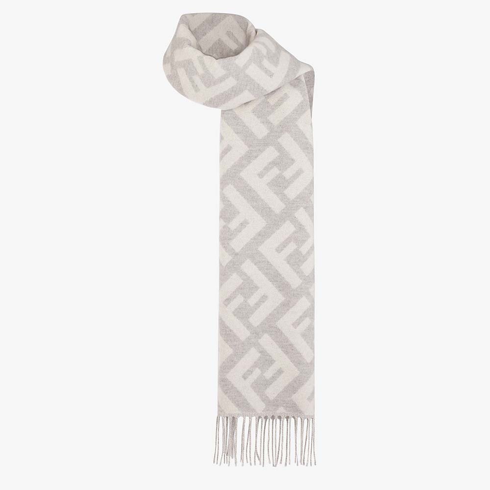 Fendi Women Long Scarf with Fringed Edges-Silver