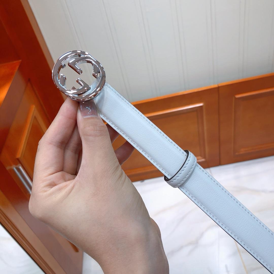 Gucci 370717 Women Leather Belt White With Gold Buckle 039
