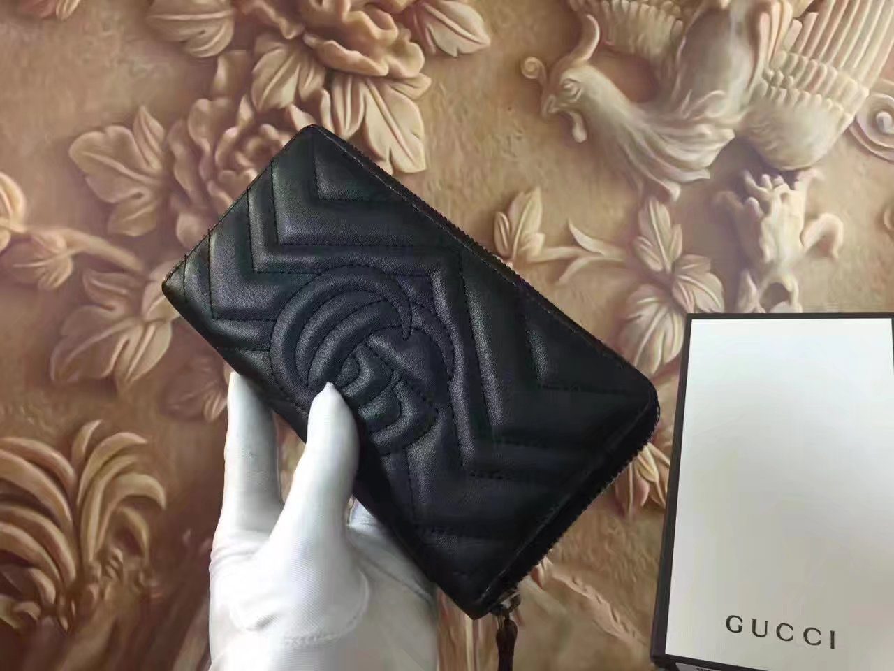 Gucci 443123 GG Marmont Zip Around Wallet Pink