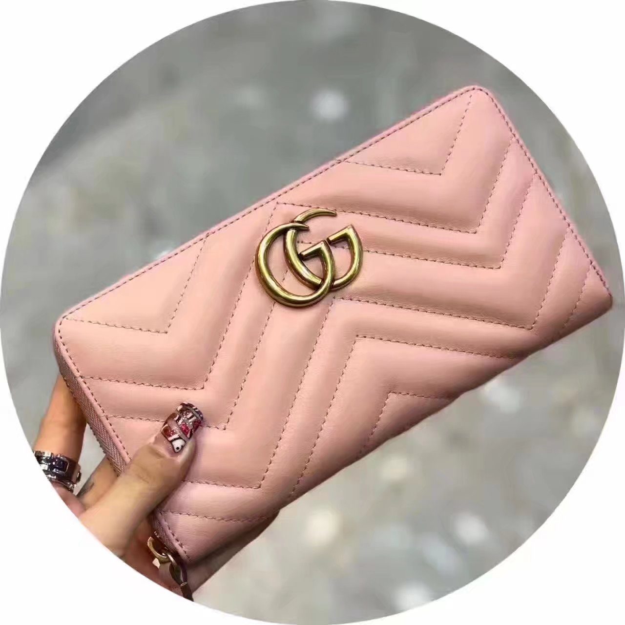 Gucci 443123 GG Marmont Zip Around Wallet Light Pink