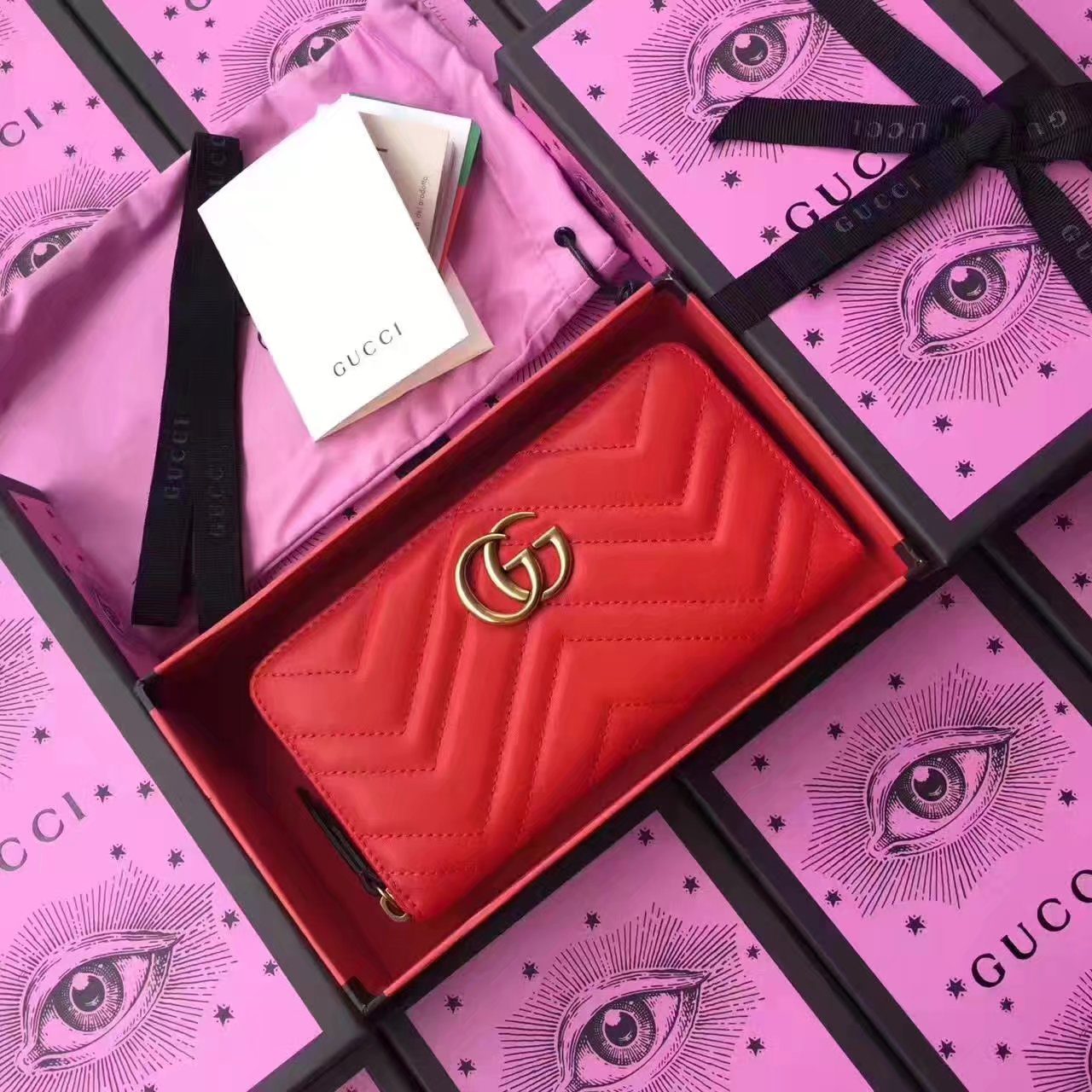 Gucci 443123 GG Marmont Zip Around Wallet Red