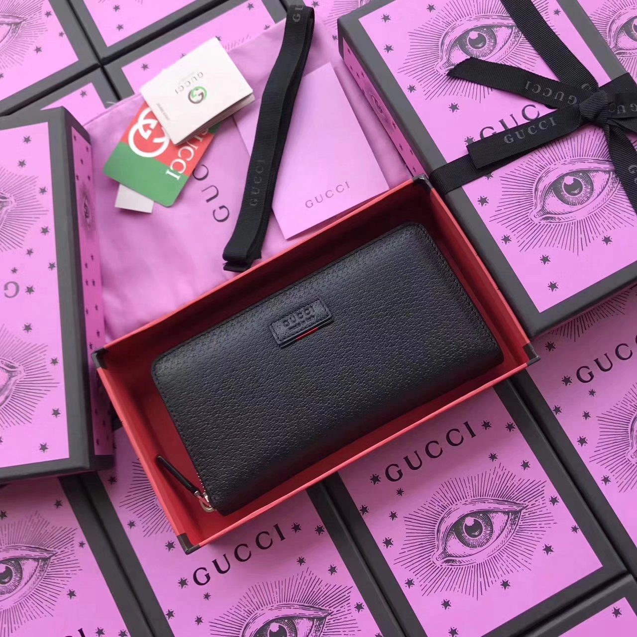 Gucci 451273 With Logo Leather Zip Around Wallet Black
