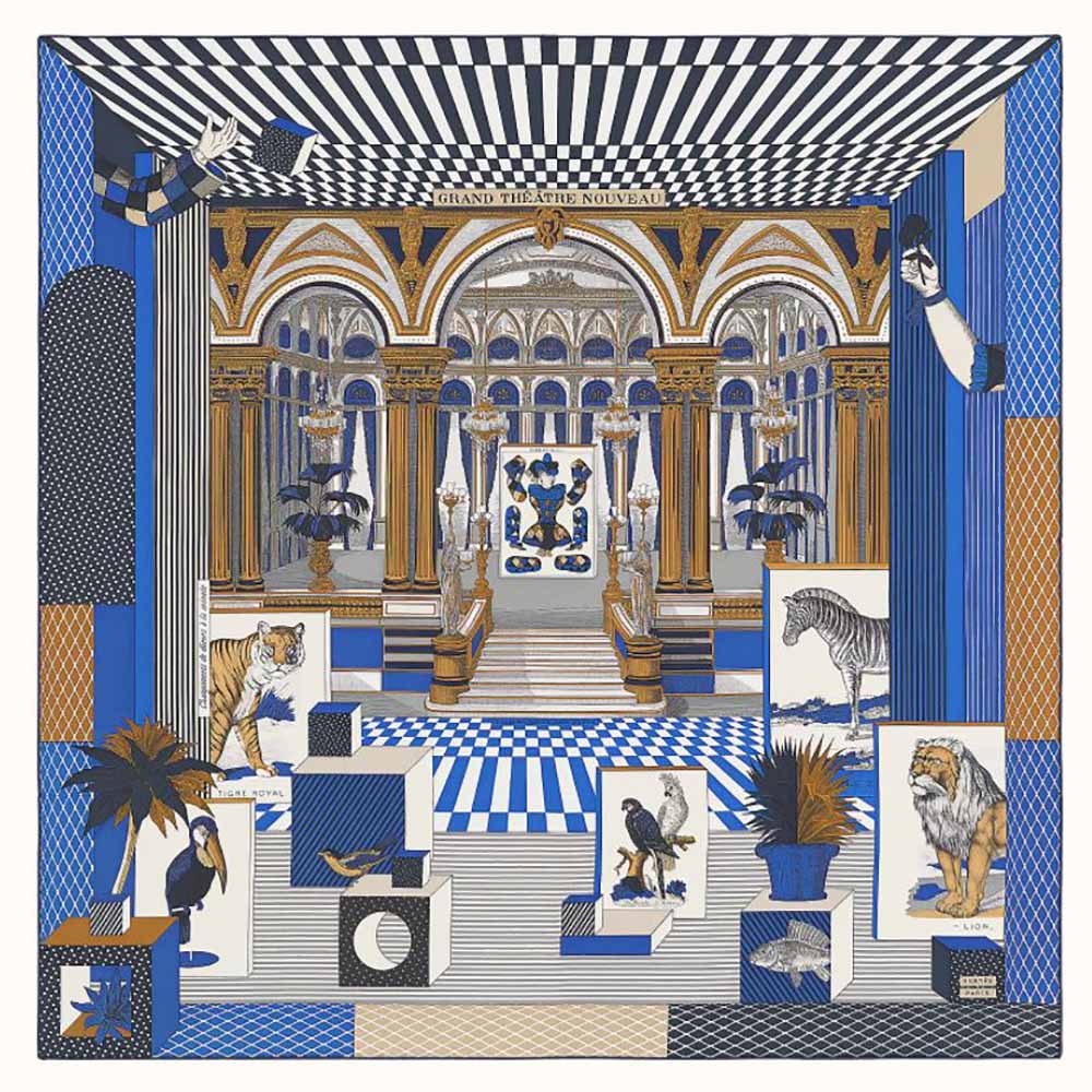 Hermes Women Grand Theatre Nouveau Scarf 90 in Silk Twill-Navy - image 1