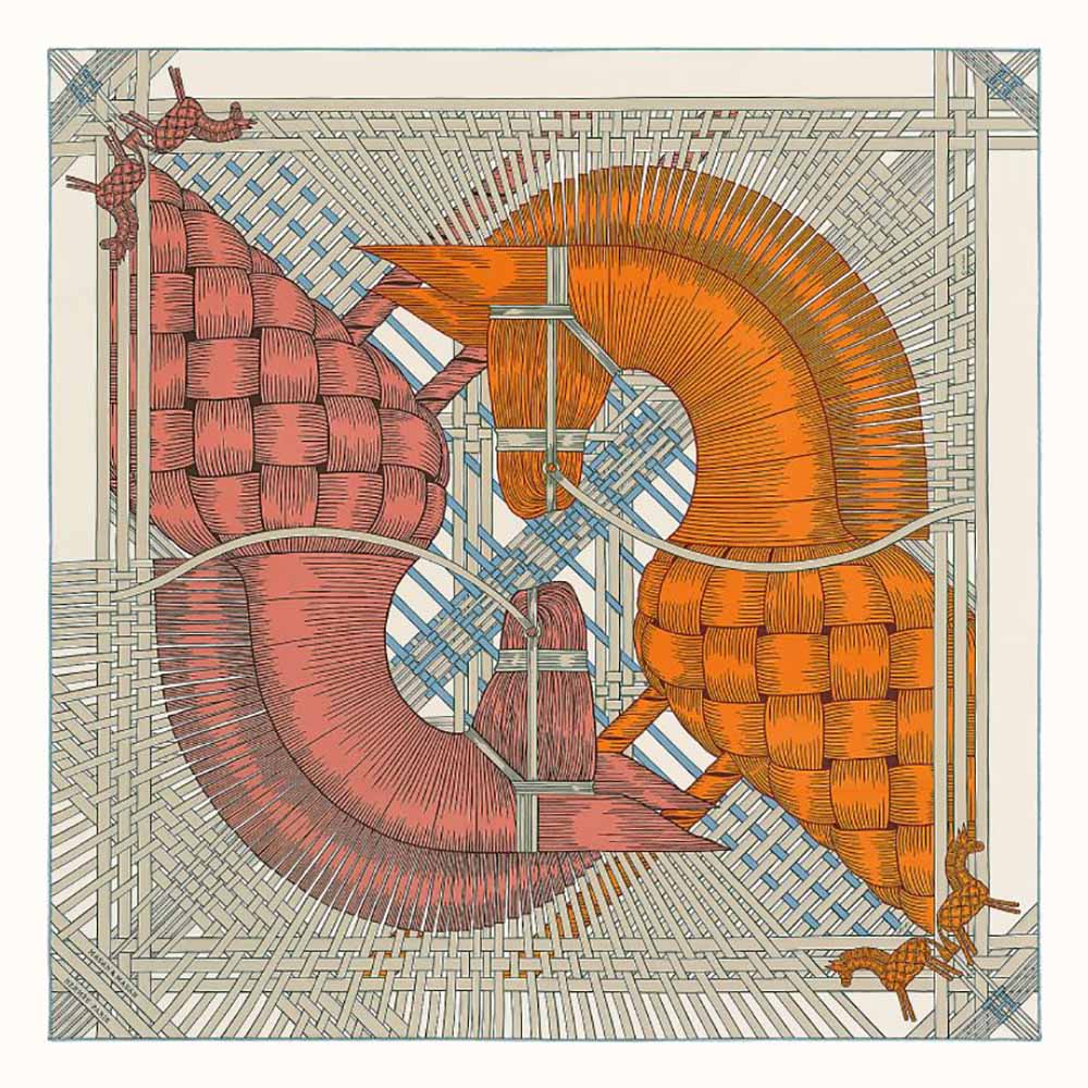 Hermes Women Masan and Masan Scarf 90 with Hand-Rolled Edges-Silver