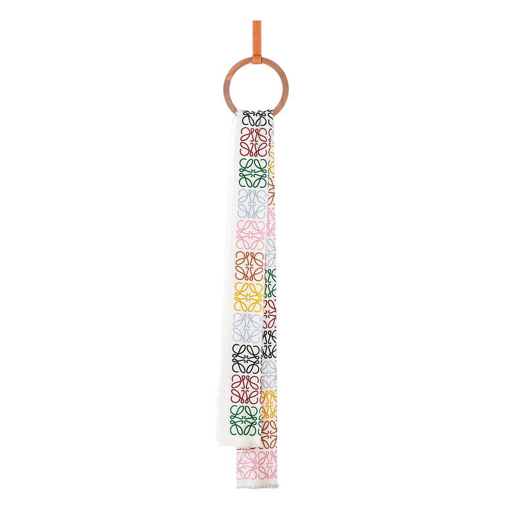 Loewe Women Anagram Lines Scarf in Wool and Cashmere-White