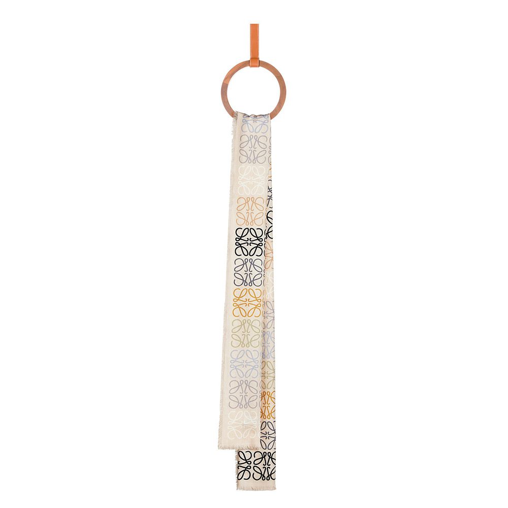 Loewe Women Anagram Lines Scarf in Wool and Cashmere-White