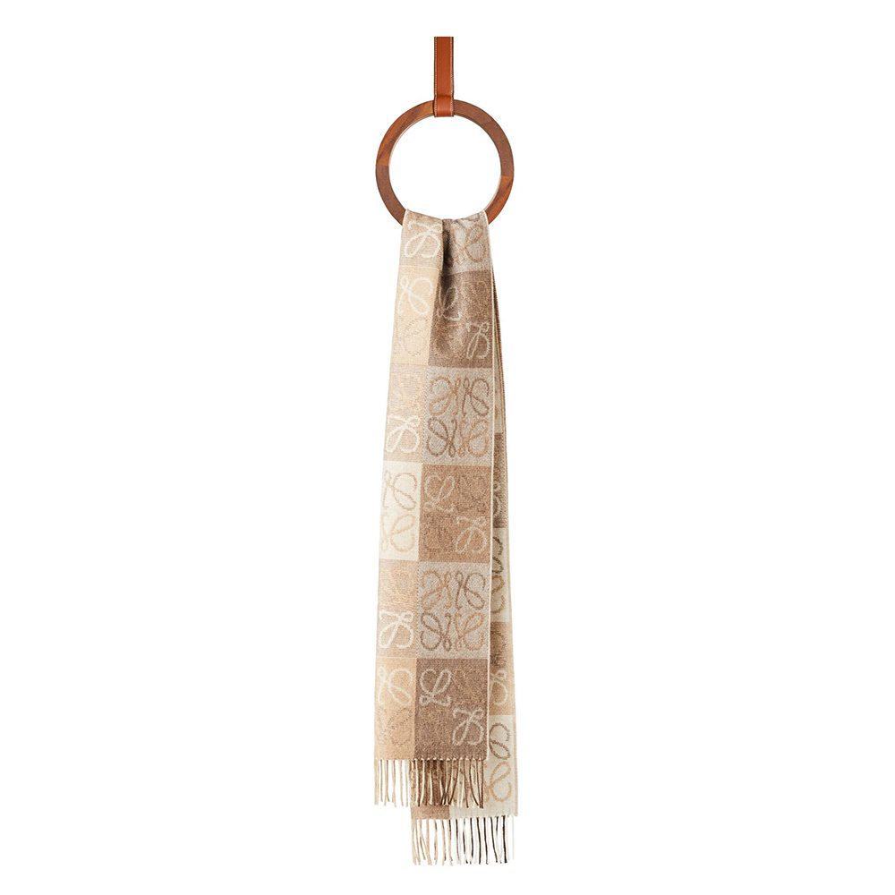 Loewe Women Anagram Scarf in Wool and Cashmere-Beige