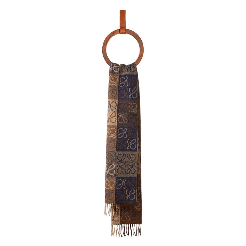 Loewe Women Anagram Scarf in Wool and Cashmere-Navy