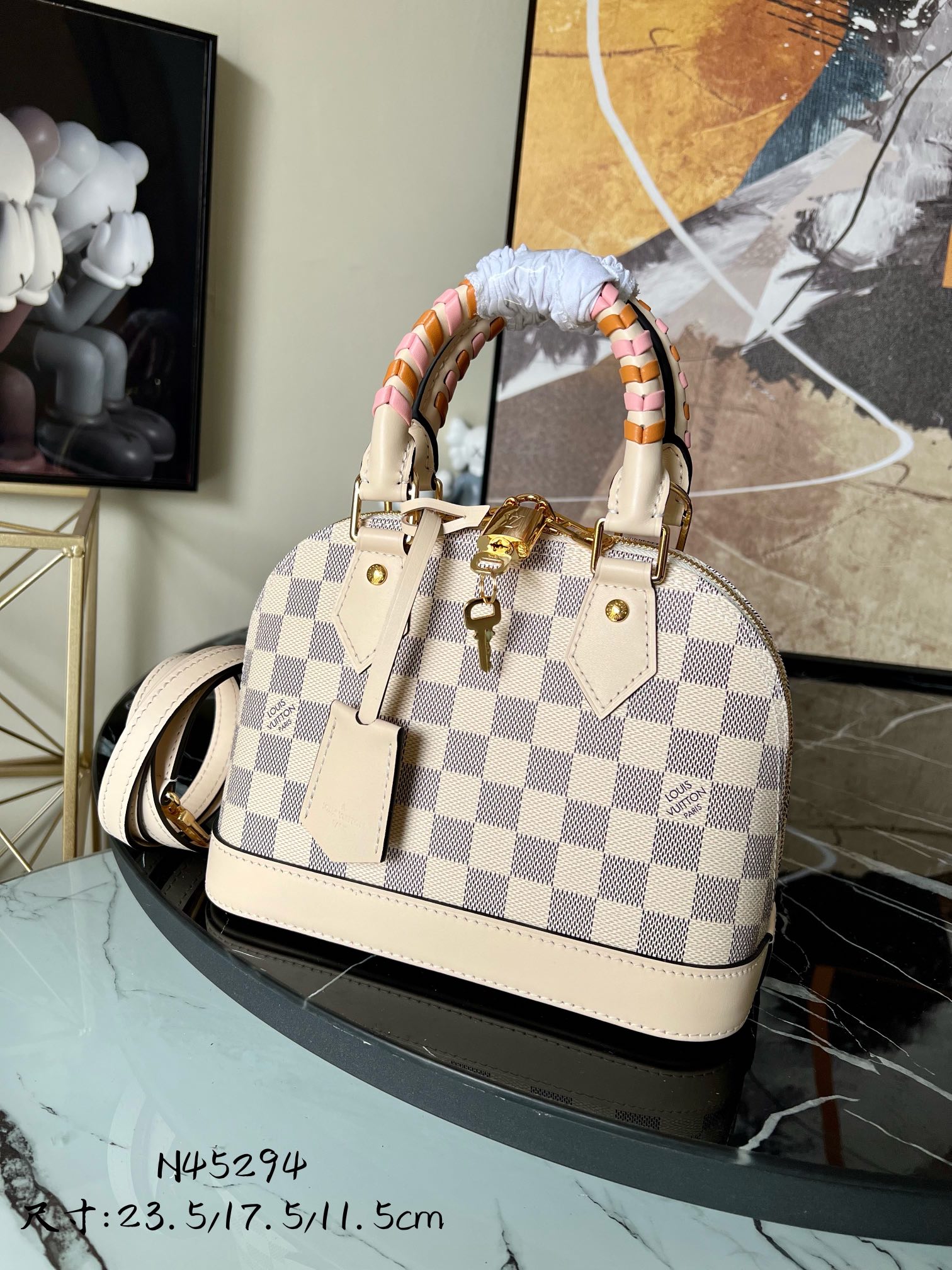 Louis Vuitton Alma BB Handbag Damier Azur Coated Canvas N45294