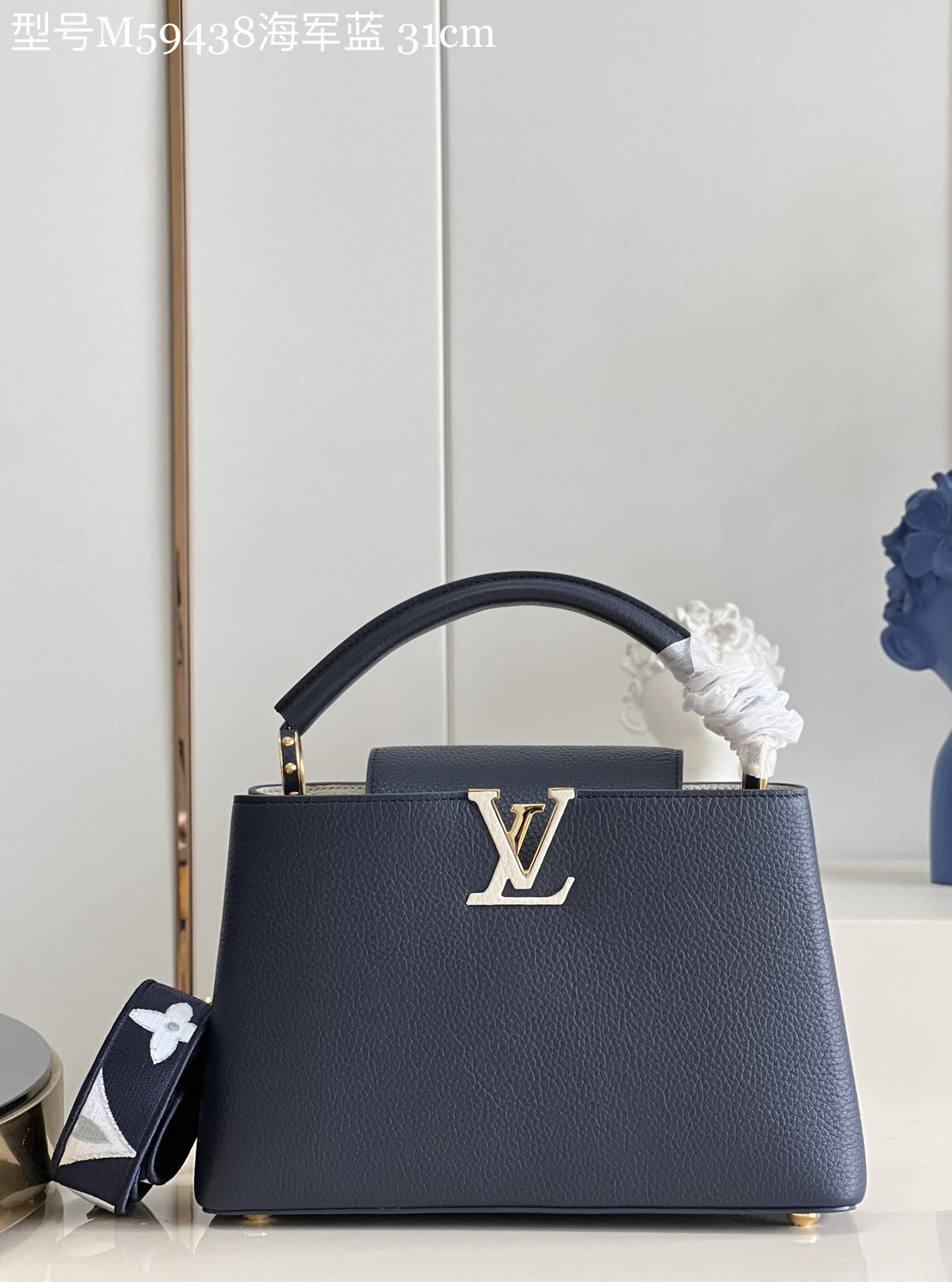 Louis Vuitton Capucines MM Handbag Taurillon Leather Blue M59438 - image 1